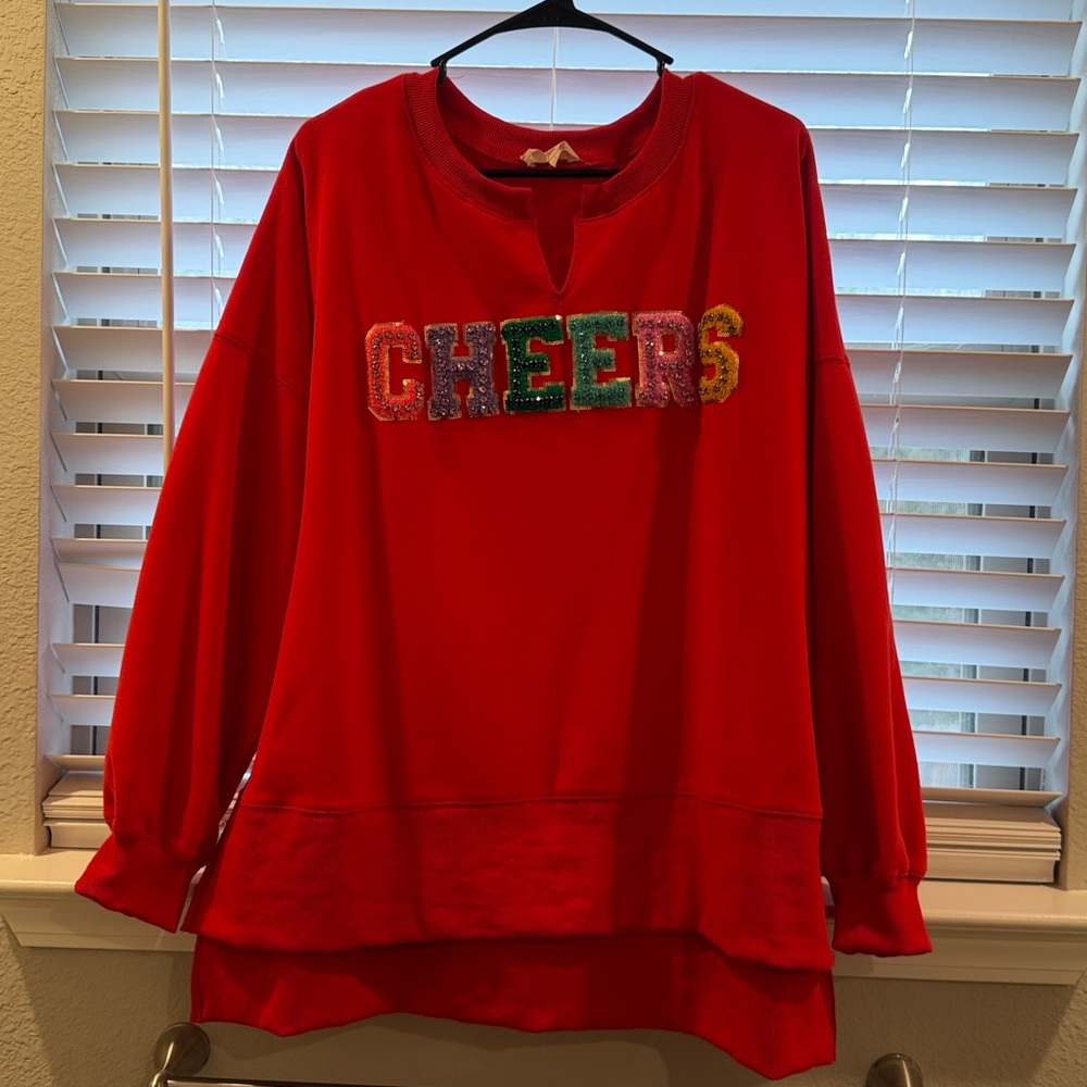 Peach love “Cheers” gem and sequin patch like sweatshirt